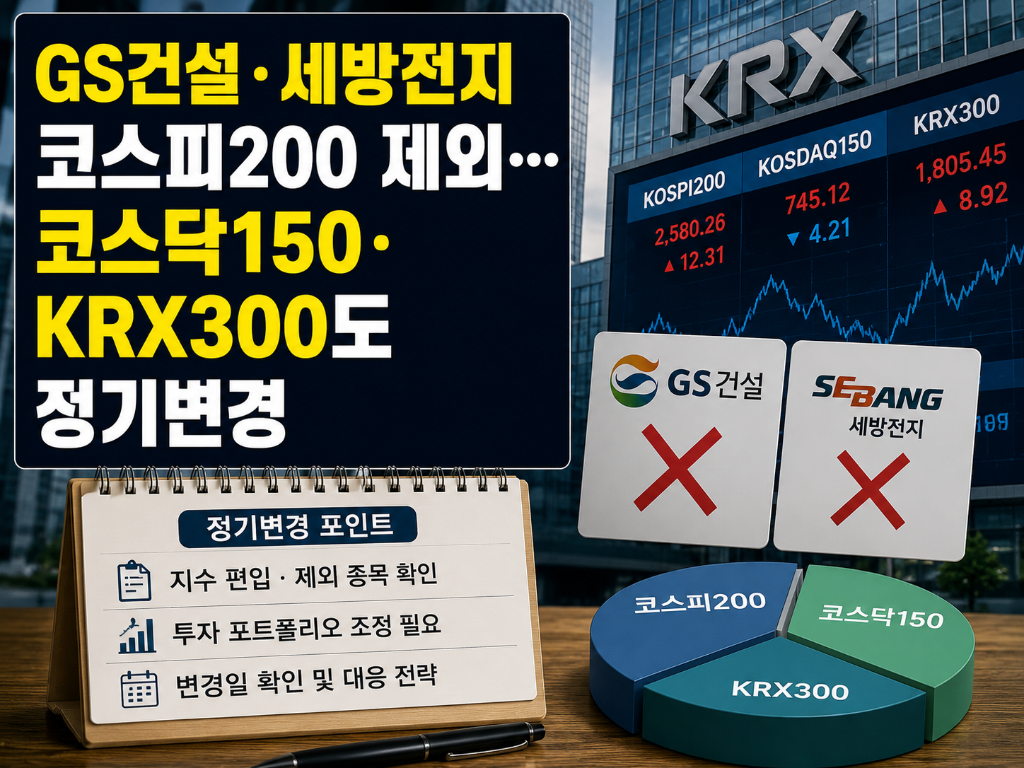 GS건설·세방전지 코스피200 제외…코스닥150·KRX300…