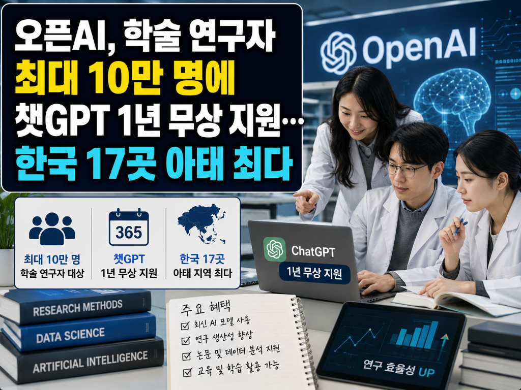 오픈AI, 학술 연구자 최대 10만 명에 챗GPT 1년 무상…