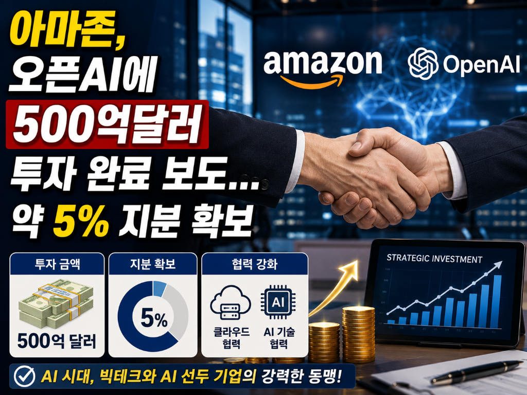 아마존, 오픈AI에 500억달러 투자 완료 보도…약 5% 지…