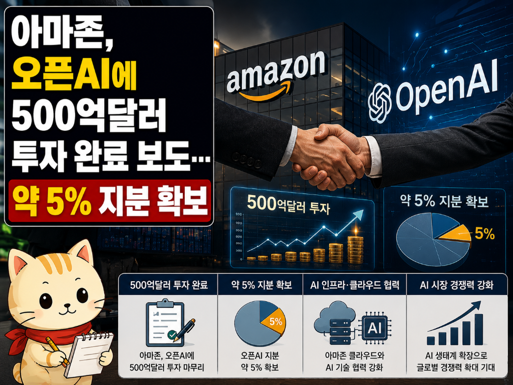 아마존, 오픈AI에 500억달러 투자 완료 보도…약 5% 지…